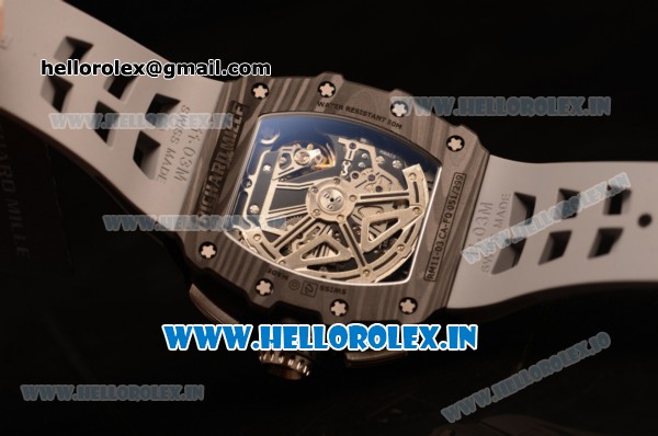 Richard Mille RM 11-09 Chrono Swiss Valjoux 7750 Automatic Carbon Fiber Case with Skeleton Dial Arabic Numeral and White Rubber Strap - 1:1 Original(KV) - Click Image to Close